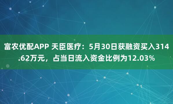 富农优配APP 天臣医疗：5月30日获融资买入314.62万元，占当日流入资金比例为12.03%