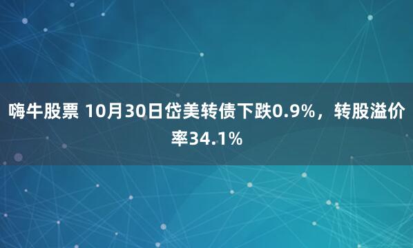 嗨牛股票 10月30日岱美转债下跌0.9%，转股溢价率34.1%
